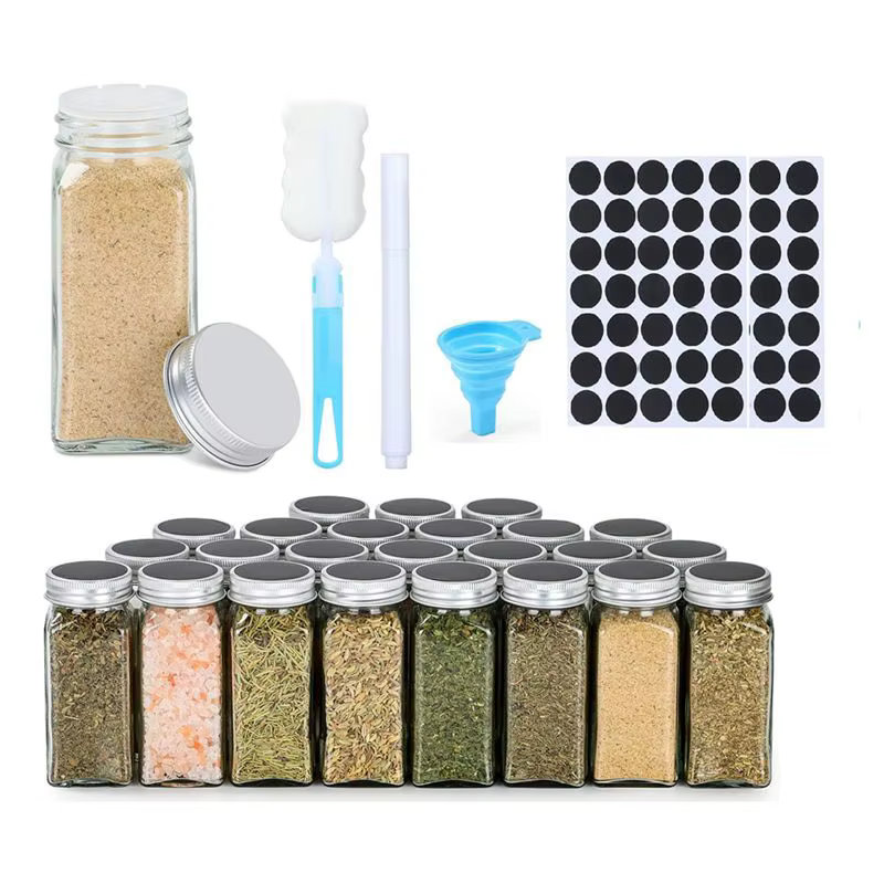 ABKJ - Pots à épices avec étiquettes, 24 pots à épices en verre de 4 oz, organisateur d'assaisonneme