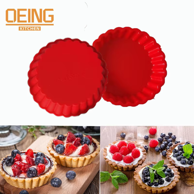 Moules à tarte en Silicone, Mini Quiche, poêle à Flan ronde cannelée antiadhésive avec Bases amples,