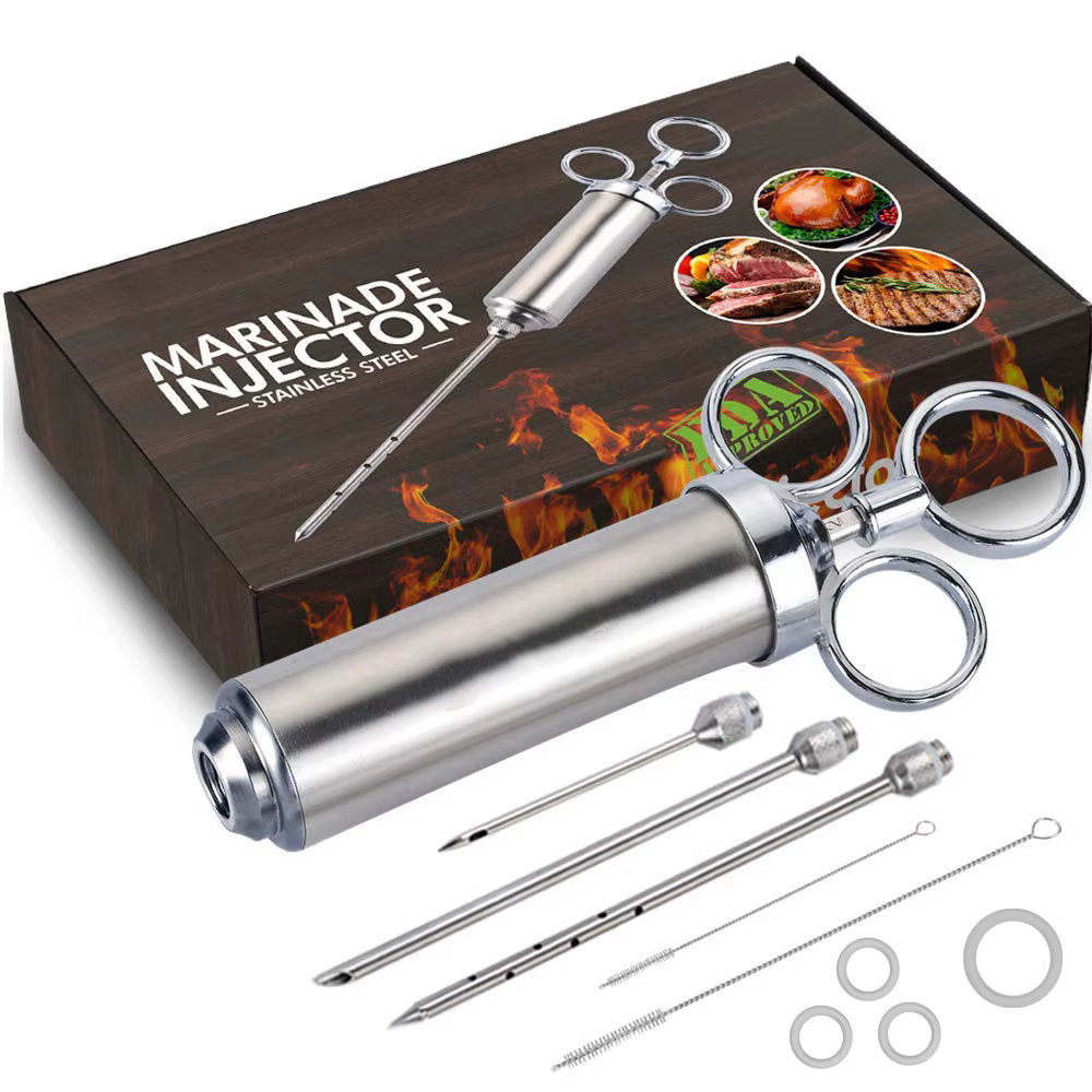 Kit de seringue d'injecteur de viande en acier inoxydable, injecteur de saveur avec 3 aiguilles de M