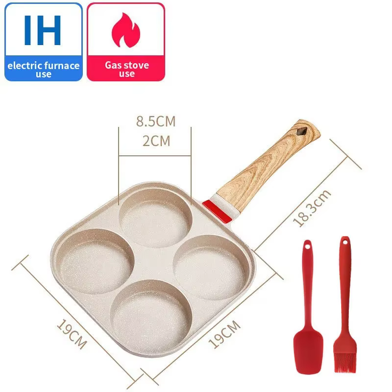 Poêle à omelette à 4 trous avec couvercle, poêle à Steak épaissie, machine à pain petit déjeuner, cr