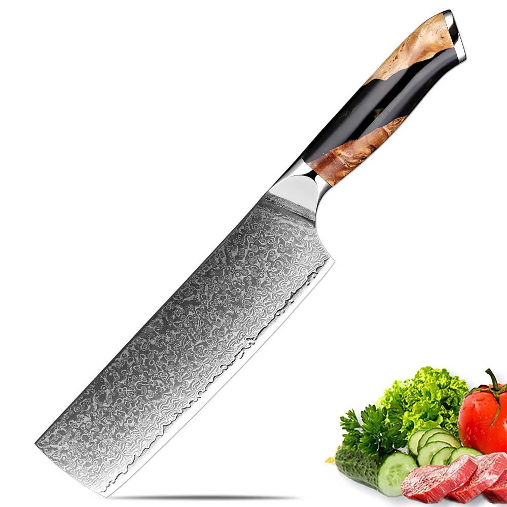 Couteau Nakiri japonais XITUO de 7 pouces, acier Damas, tranchant, couteau de cuisine pour légumes e