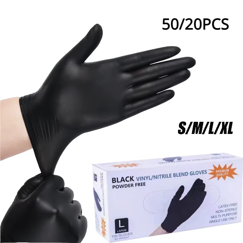 Gants jetables en Nitrile noir, 50/20 pièces, sans Latex, imperméables, durables, adaptés à la cuisi