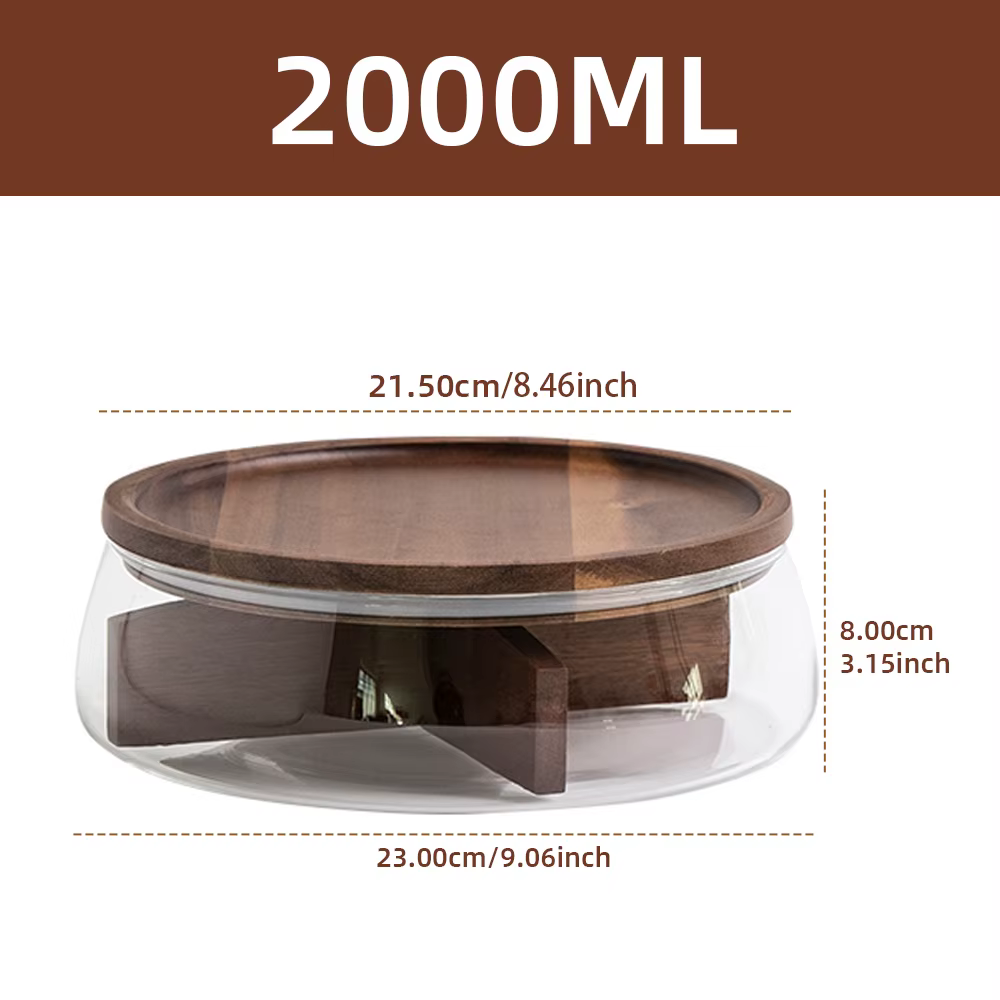 Conteneur de stockage des aliments en verre avec couvercle en bois, multi-compartiments, organisateu