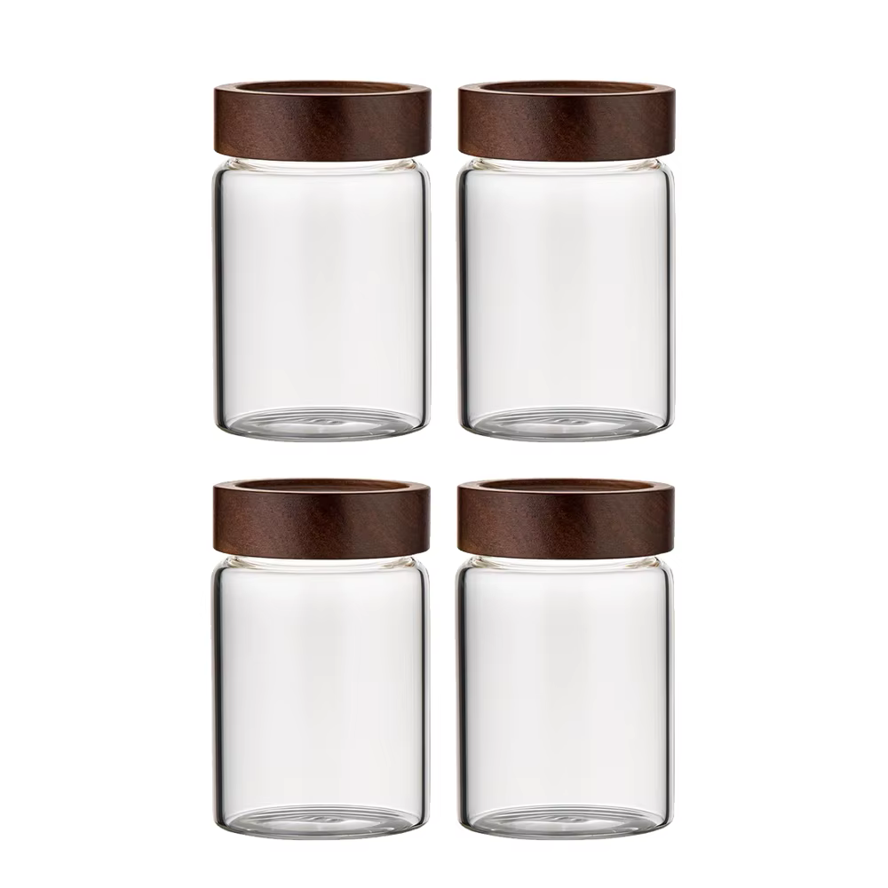 Bocaux en verre pour aliments avec couvercles hermétiques à vis en bois d'acacia, bocaux à épices av