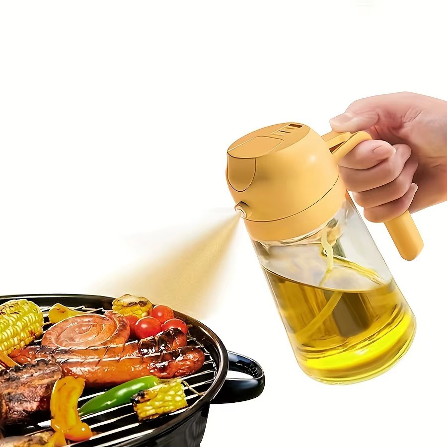 Bidon et injecteur d'huile 2-en-1 de 470 ml, pour huile d'olive, adapté à la cuisson, à la friteuse
