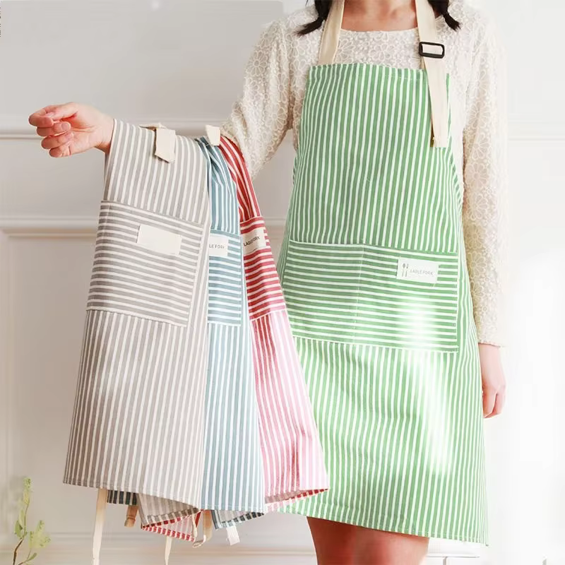 Tablier rayé en lin Cotto avec ceinture fine en coton, salopette à café, accessoires de cuisine, tac