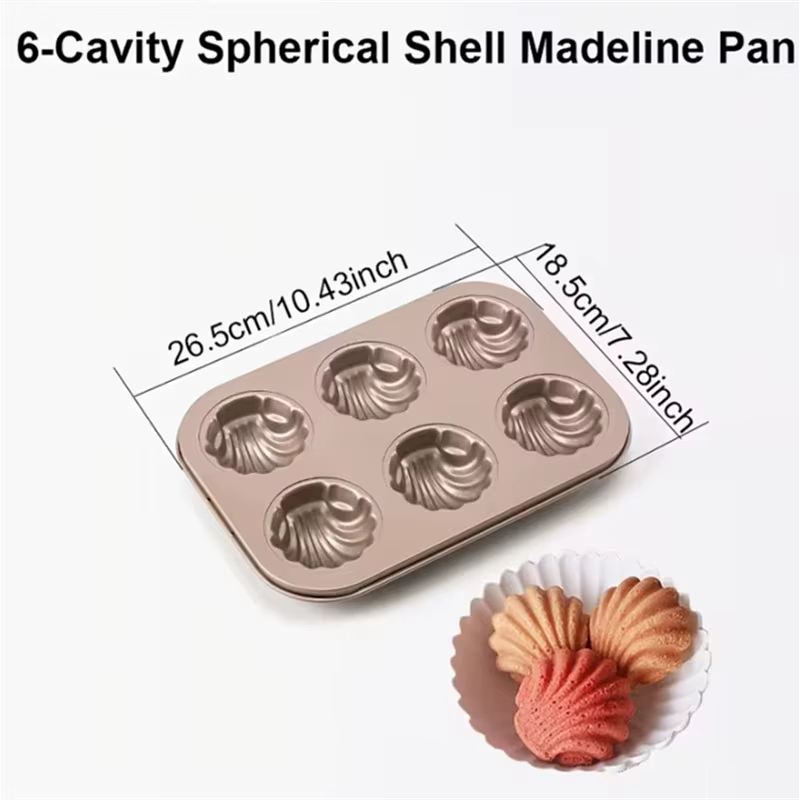 Moule à madeleines antiadhésif 6/12 cavités en acier au carbone, forme coquille ronde, pour cuisson 