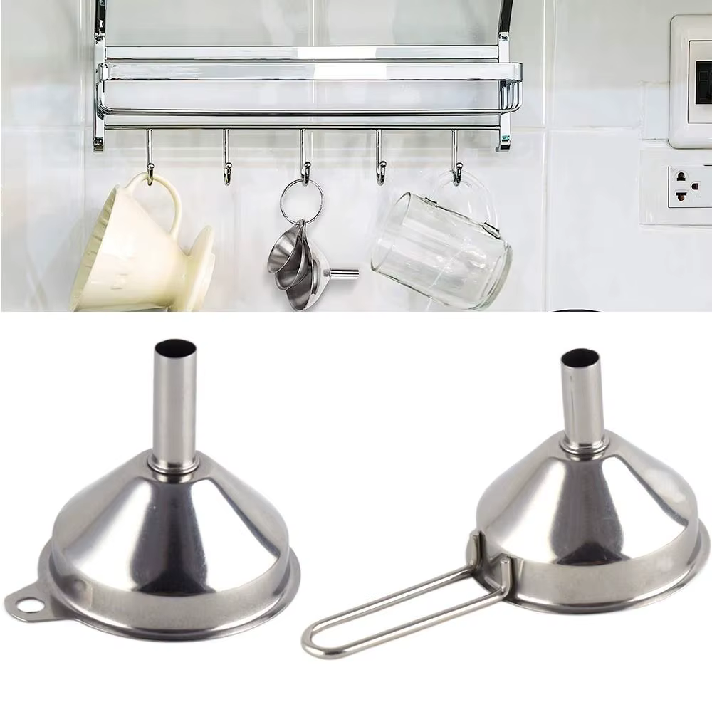 Entonnoir en acier inoxydable à large bouche, filtre à huile de cuisine, passoire avec poignée, outi