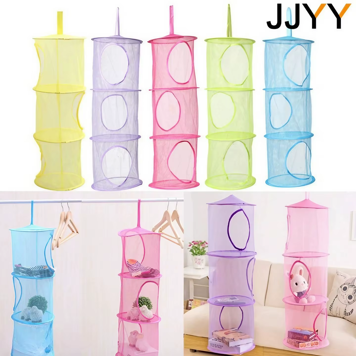 JJYY Net suspendu multicouche stockage Cage suspendue cylindrique stockage sac suspendu porte murale