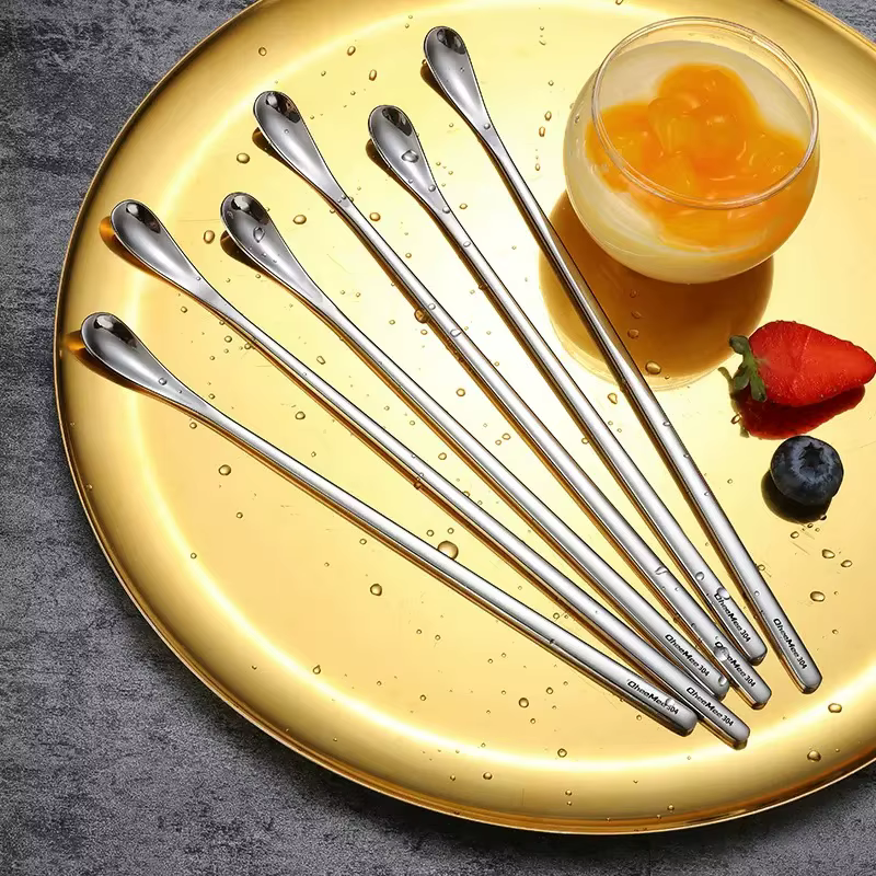Cuillère à café à Long manche en acier inoxydable 304, cuillère à mélanger pour crème glacée, Desser