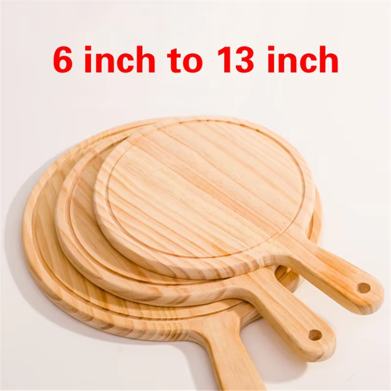 Planche à pizza ronde en bois avec main, 6 à 13 pouces, plateau de pierre à découper, pierre à pizza