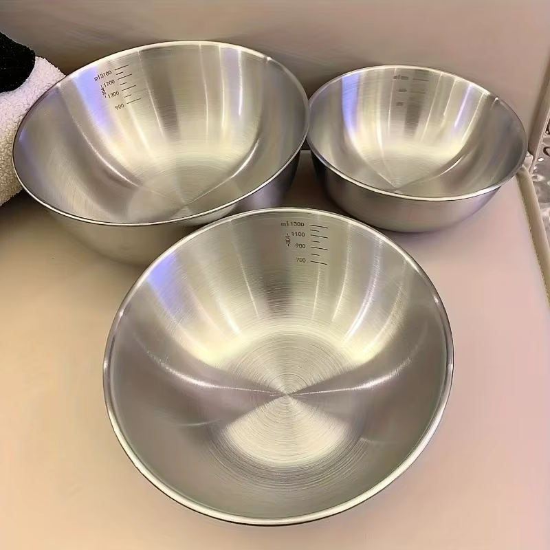Ensemble de 3 bols mélangeurs en acier inoxydable avec mesures, adaptés à un usage domestique, épais