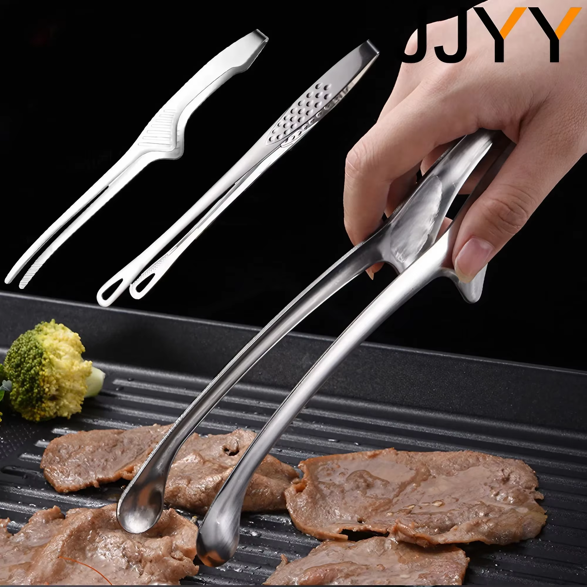 JJYY-Pince à steak coordonnante en acier inoxydable 304, longue poignée, outils de cuisine, accessoi