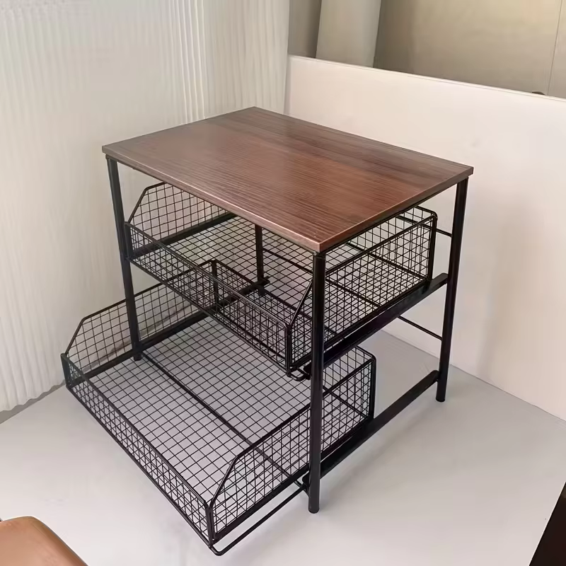 1 support de rangement pour comptoir de cuisine peu encombrant avec tiroirs et paniers métalliques -