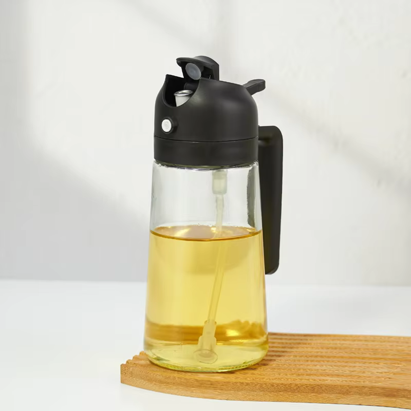 Bouteille d'huile en verre, double usage pulvérisation et versement, 600 ml, résistante aux hautes t