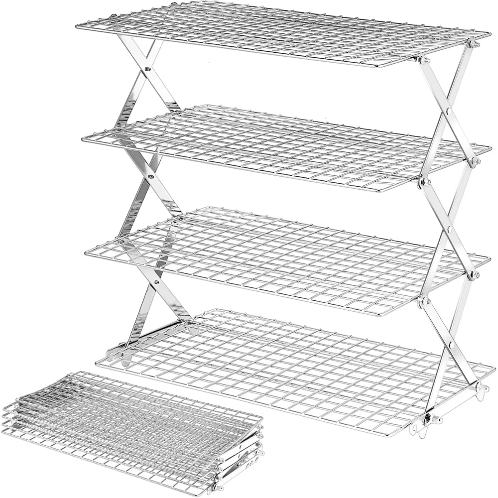 LMETJMA Grille de refroidissement pliable à 4 niveaux, grille de cuisson réglable en acier inoxydabl