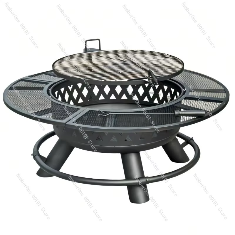 Barbecue d'extérieur, poêle à bois, table brasero de patio, grille à charbon intégrée, ensemble de p