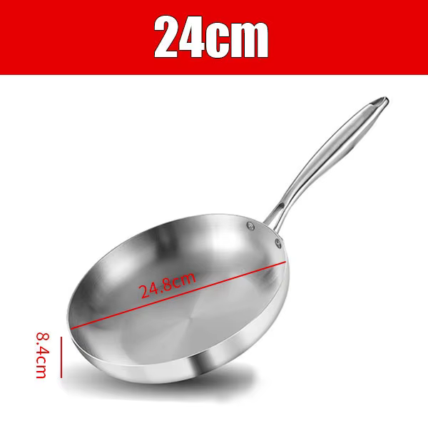 Poêle à frire en acier inoxydable 304 de 24/26/28/30 cm, poêle à steak antiadhésive en acier triple 