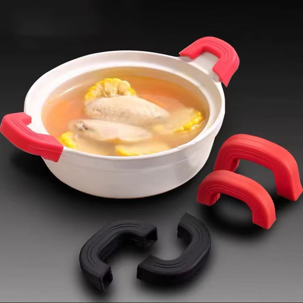 Couvercle de poignée de casserole en Silicone, Anti-brûlure, antidérapant, manchons de Clip d'oreill