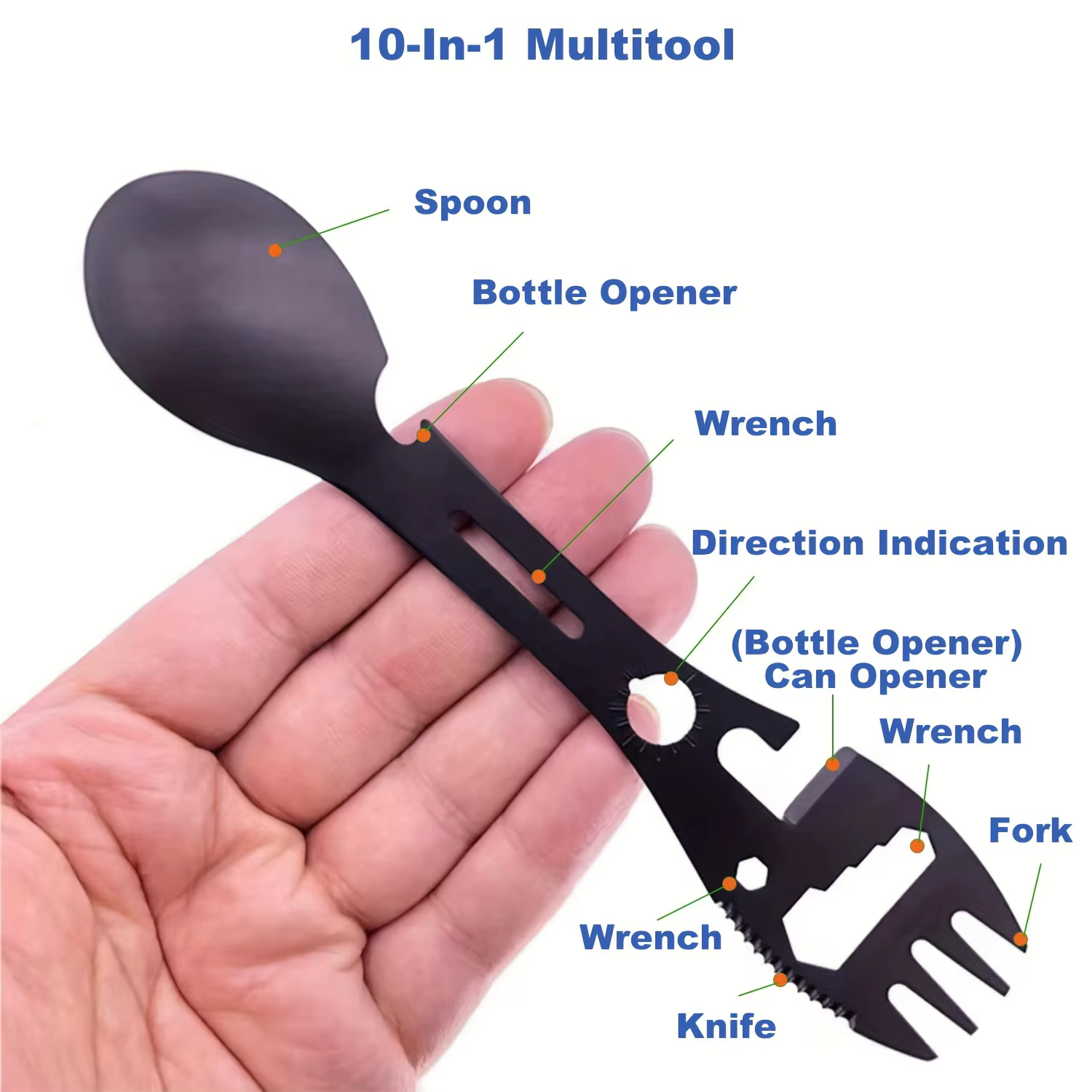 Spork multifonctionnel 10 en 1 : cuillère à ustensile portable en acier inoxydable, ouvre-boîte, cou