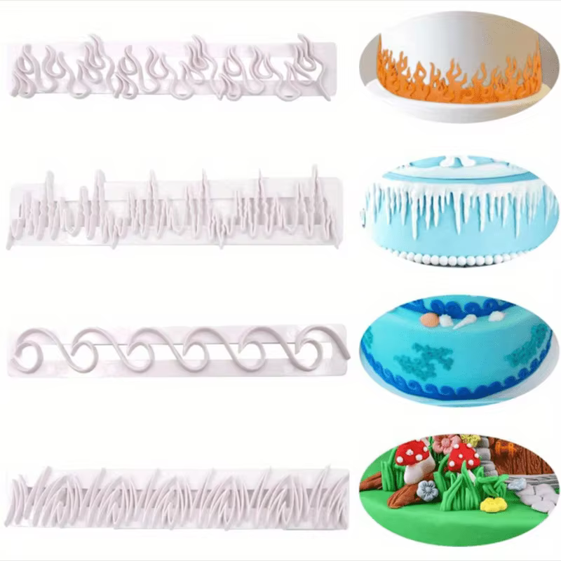 4 pièces/ensemble emporte-pièces à biscuits Fondant pâtisseries vagues d'herbe feu glace forme gâtea