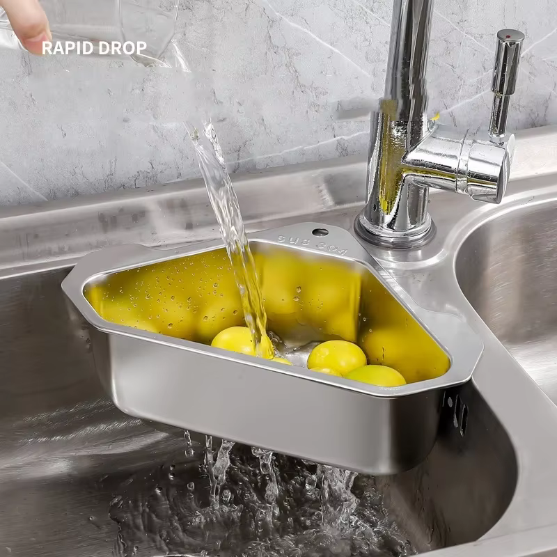 Panier de vidange triangulaire en acier inoxydable, étagère filtrante pour évier de cuisine, égoutto