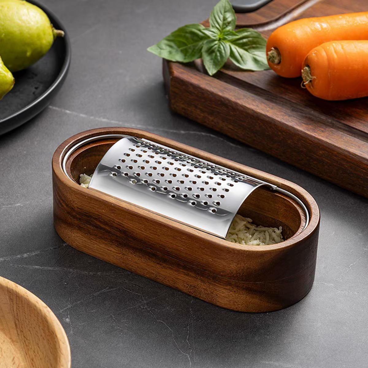 1PC-Râpe à fromage en acier inoxydable ; boîte de rangement en bois de santal rouge ; râpe à outils 