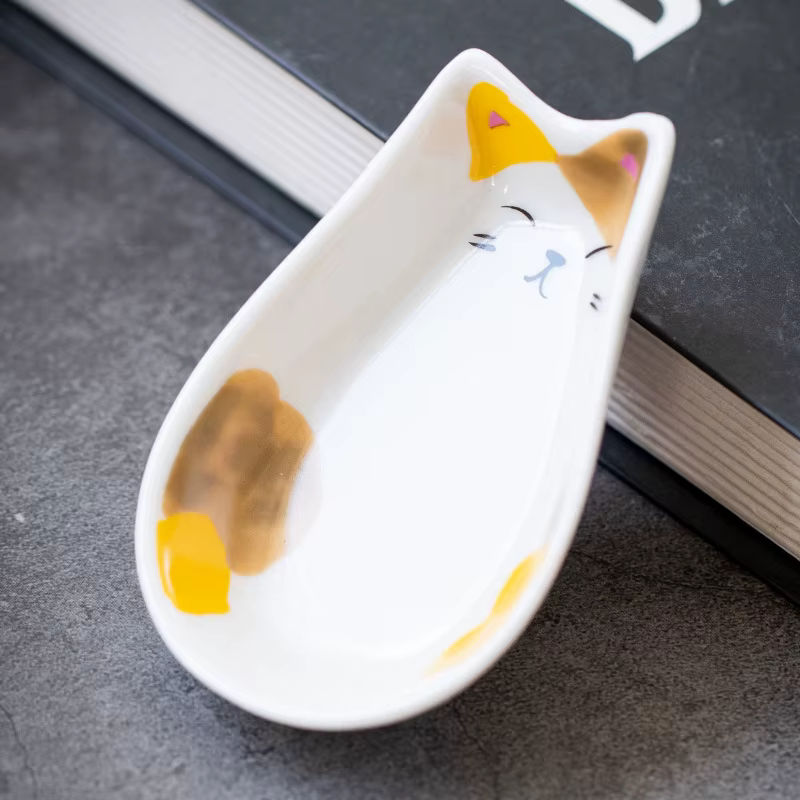 Plat d'assaisonnement en céramique, crée un plat de signification, dessin animé japonais, Sauce chat