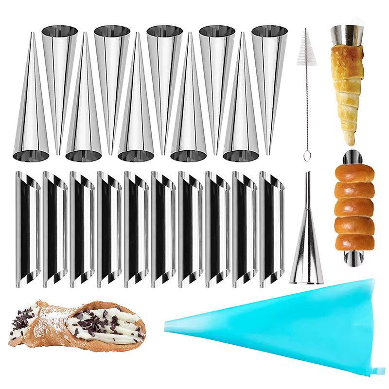 LMETJMA 33 pièces moule en corne de crème formes de Cannoli Tubes Kit cônes de cuisson en acier inox