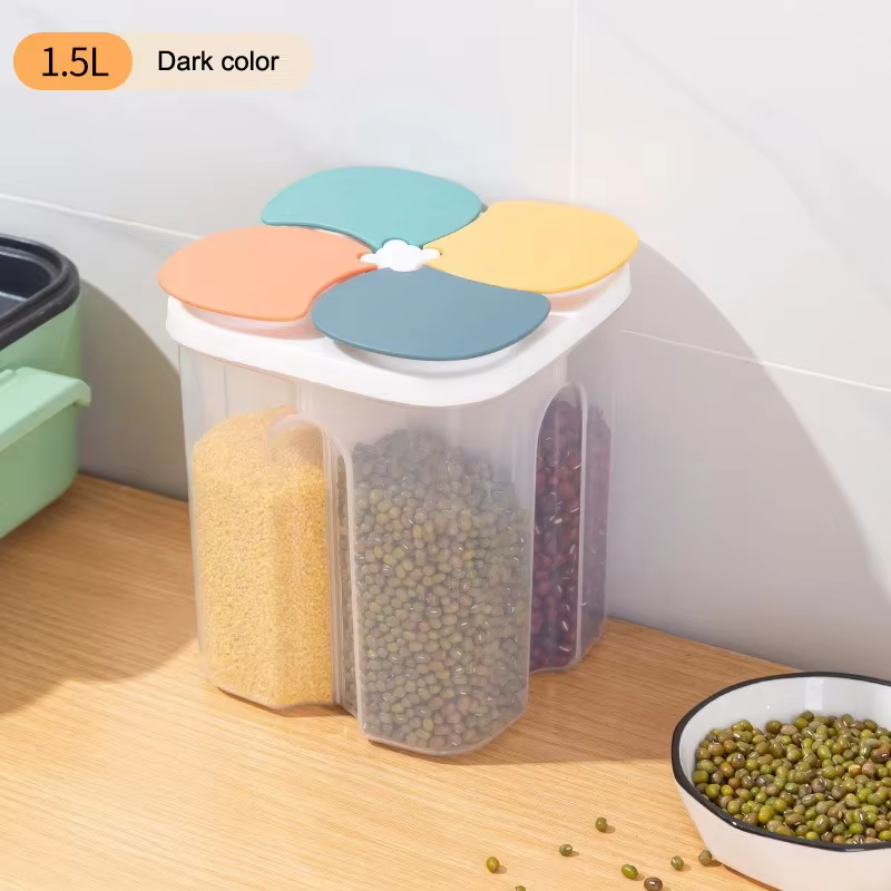 Boîte de rangement en plastique pour céréales de cuisine, bocaux scellés à 4 grilles, récipient alim