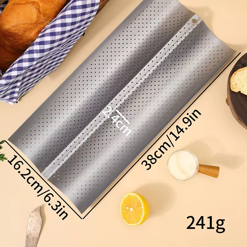 Plaque de cuisson antiadhésive perforée en acier au carbone pour baguettes, moule à pain français 3/