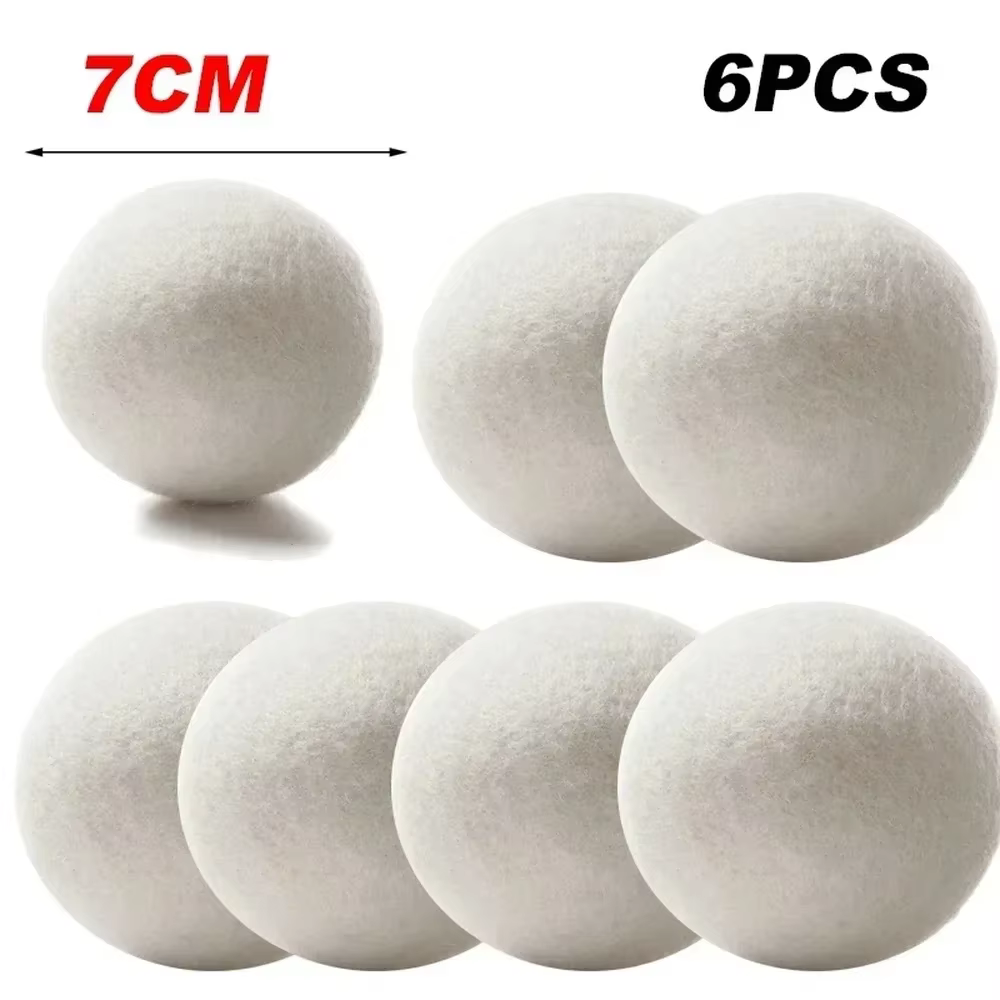 Boules de séchage en laine réutilisables, 6 pièces, adoucisseur de linge, 7cm, boules de lavage à do