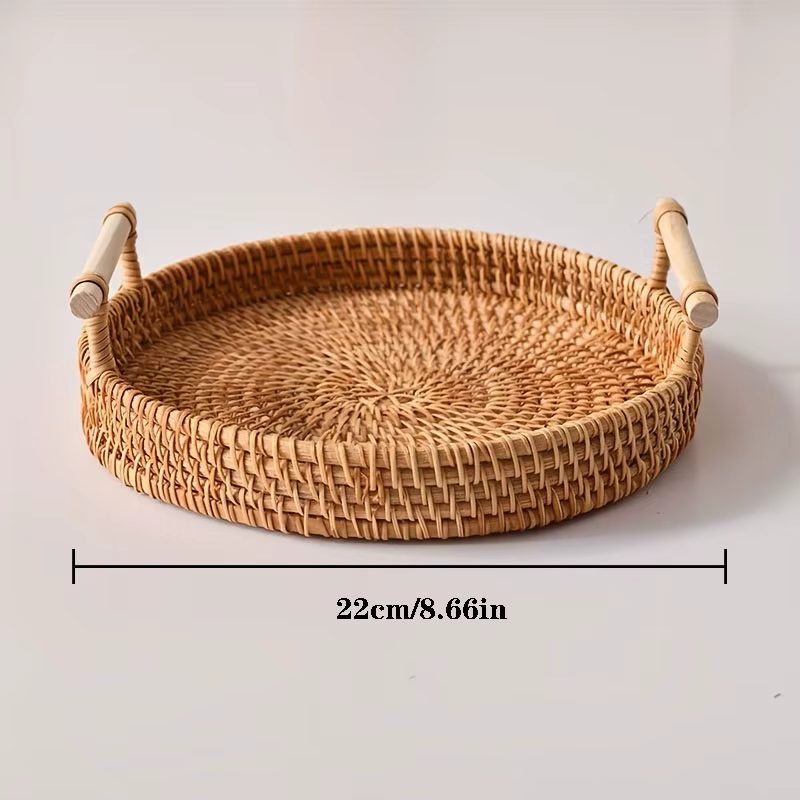 Plateau en rotin tissé à la main et panier de conservation des aliments | Organisateur de cuisine