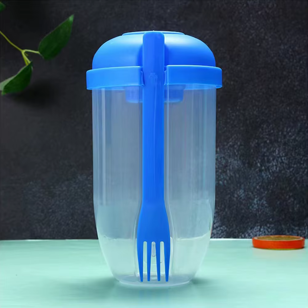 Shaker à salade portable blanc/vert, verre à salade de fruits et légumes frais avec fourchette Porte