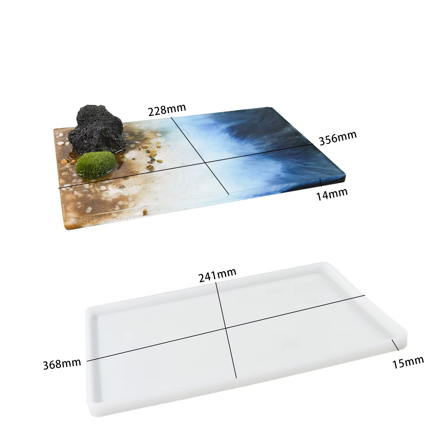Moule en résine époxy DIY, grand support d'exposition rectangulaire 35*23cm, moule en silicone 14 po