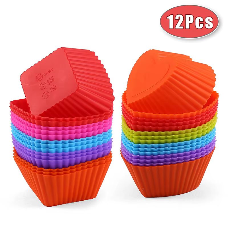 Moule à gâteau rond en Silicone en forme de cœur, 12 pièces/lot, moules de cuisson pour muffins, cup