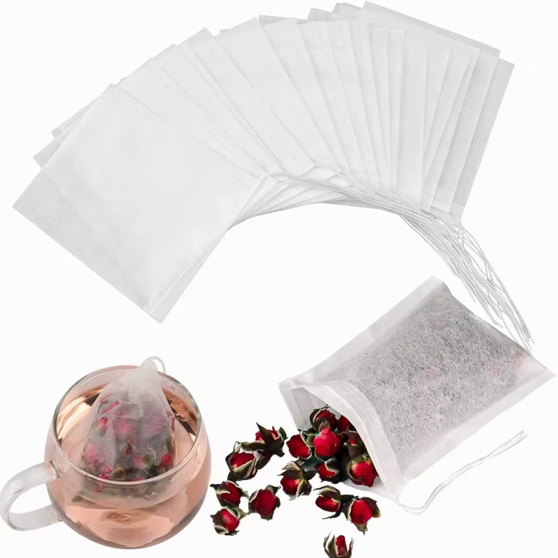 Sachets de thé en tissu non tissé, 100 pièces/lot, sacs filtrants pour thé aux épices, avec ficelle 