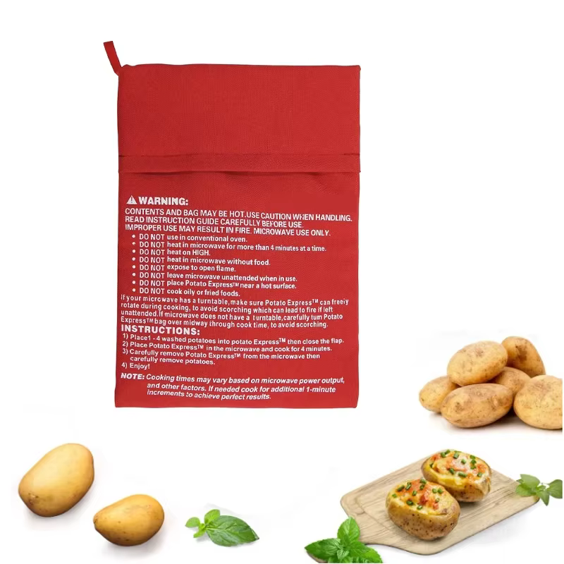 1PC NOUVEAU Sac de cuisson rouge lavable pour pommes de terre, cuisson rapide au micro-ondes (cuit 4