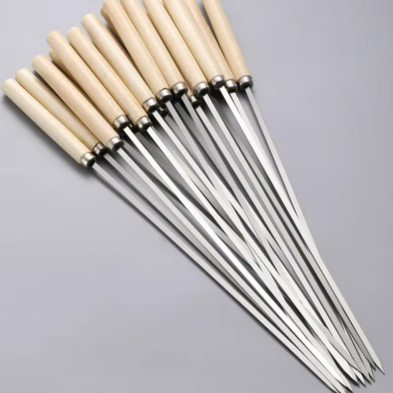 Brochettes de barbecue anti-brûlure avec manche en bois, peuvent être réutilisées, brochettes de bar