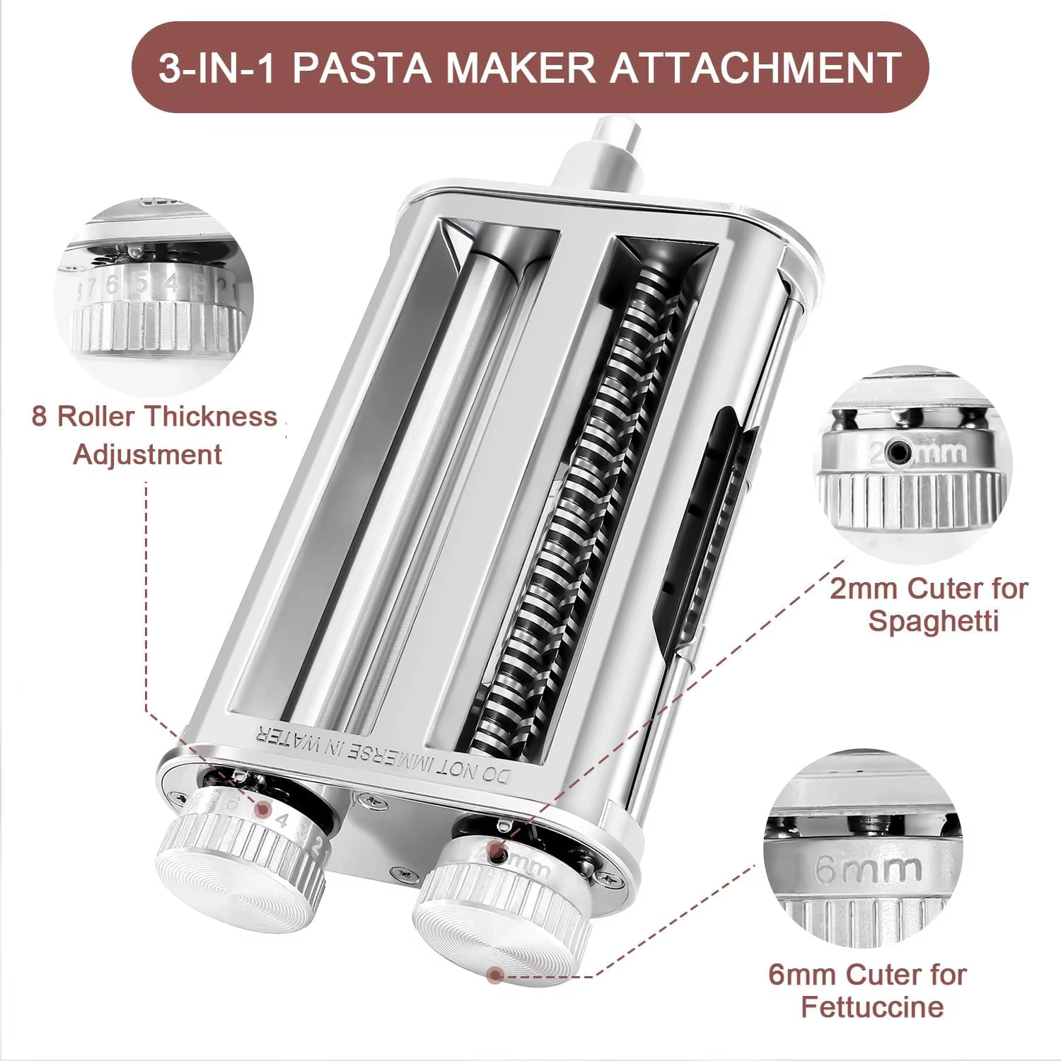 Accessoire pour machine à pâtes 3-en-1 pour batteurs sur socle KitchenAid, rouleau à pâtes avec coup