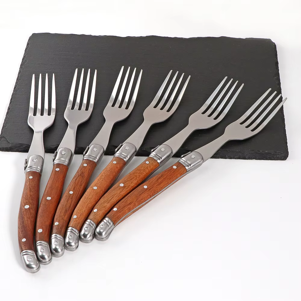 Jaswehome Laguiole manche en bois 6 pièces fourchette à dîner Collection fourchettes à Dessert en acier inoxydable