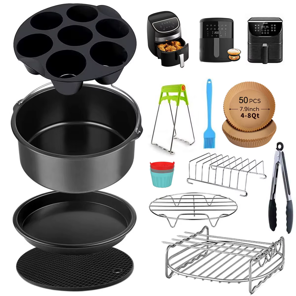 Ensemble d'accessoires pour friteuse à air – 12 pièces compatibles avec les friteuses à air 4