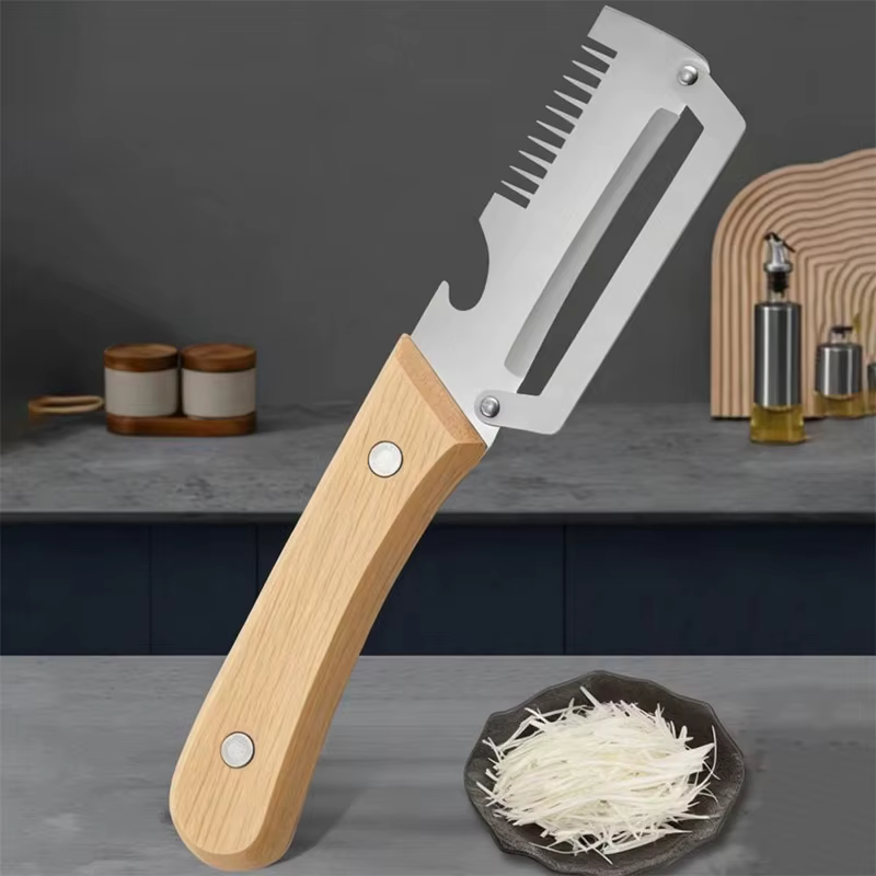 Couteau à éplucher 2-en-1 ergonomique avec manche en bois