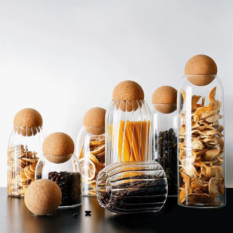 Bocal en verre de rangement avec couvercle en bois