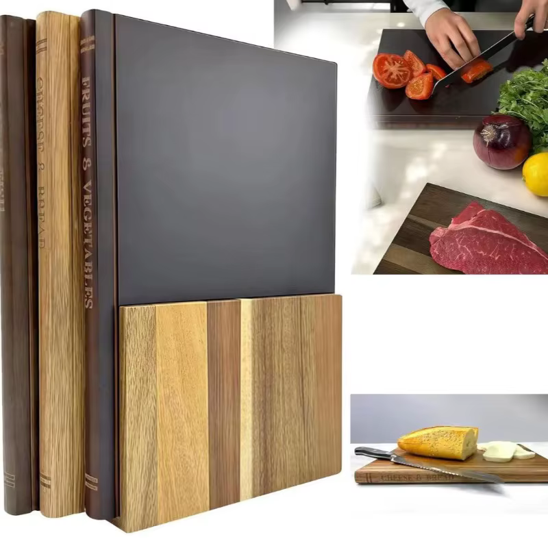 Nouvel ensemble de planches à découper en bois massif en forme de livre