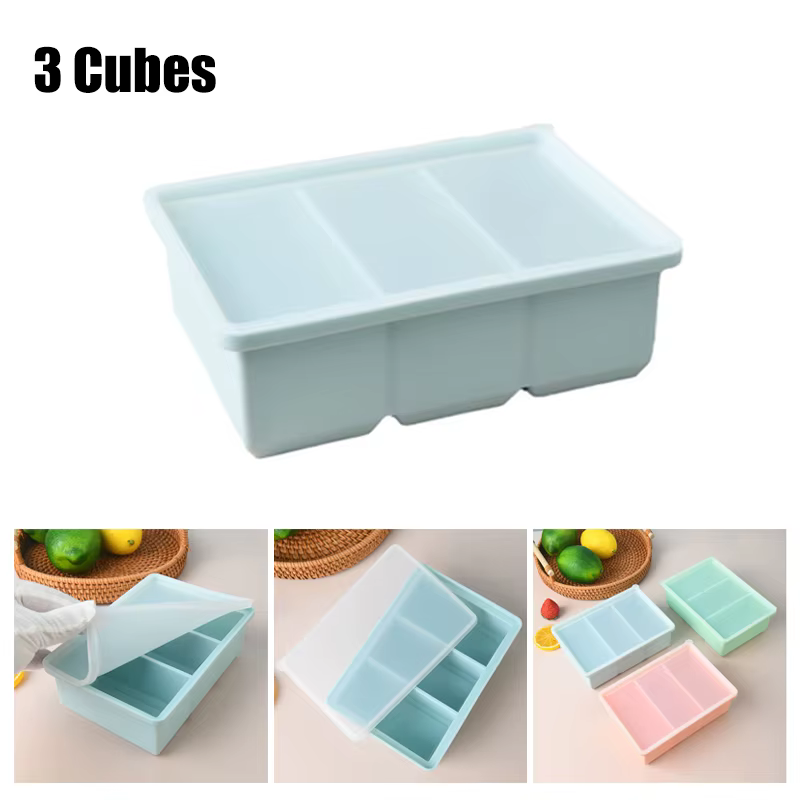 1 pièces stockage géant pour la Sauce repas alimentaire avec couvercle plateaux de congélateur en Silicone Extra Large soupe glace 3 Cubes plateau moules de congélation des aliments