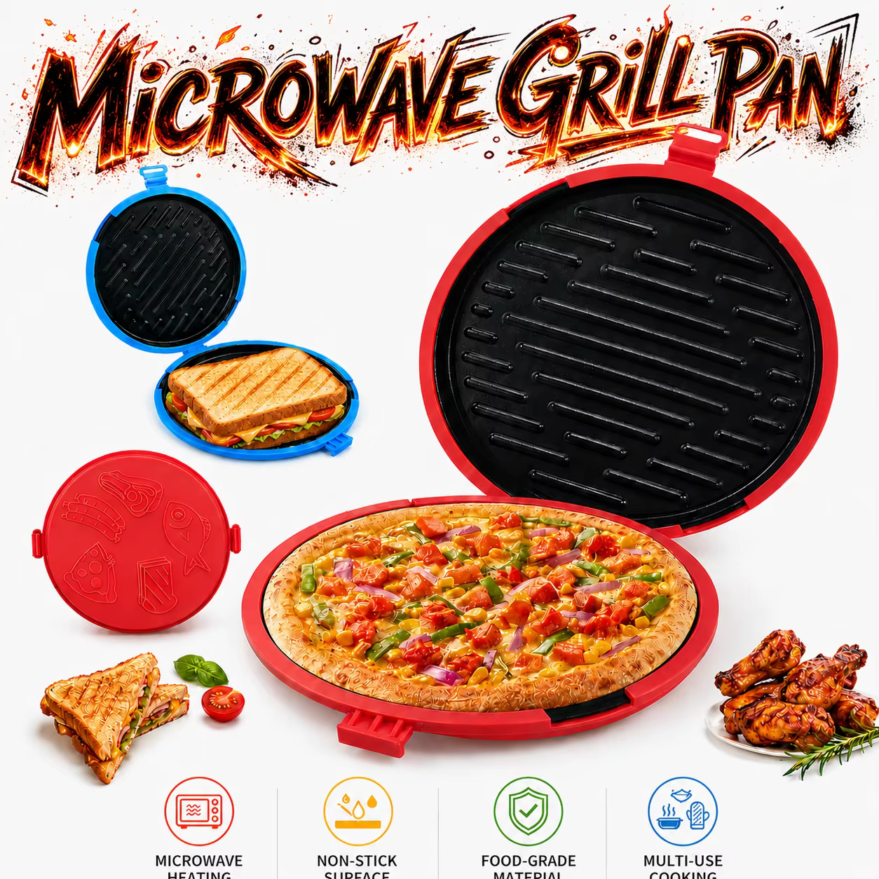 Plaque de cuisson multifonctionnelle pour micro-ondes avec couvercle