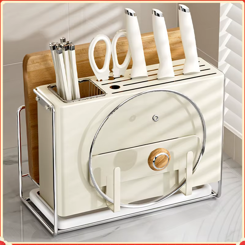 Support de rangement pour ustensiles de cuisine avec porte-couteaux intégré