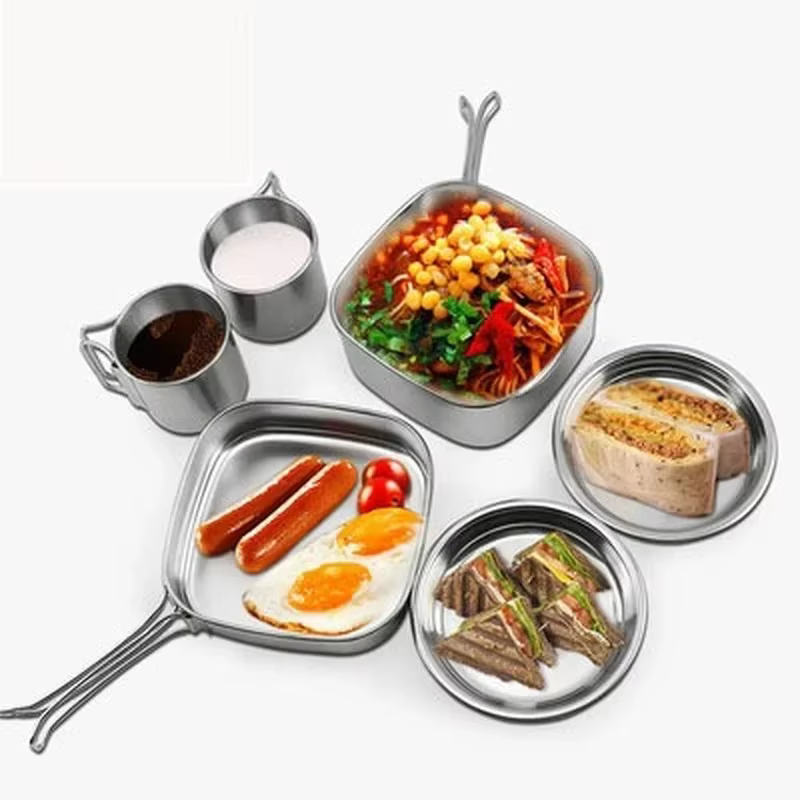 Ensemble de casseroles pliables en acier inoxydable pour la randonnée