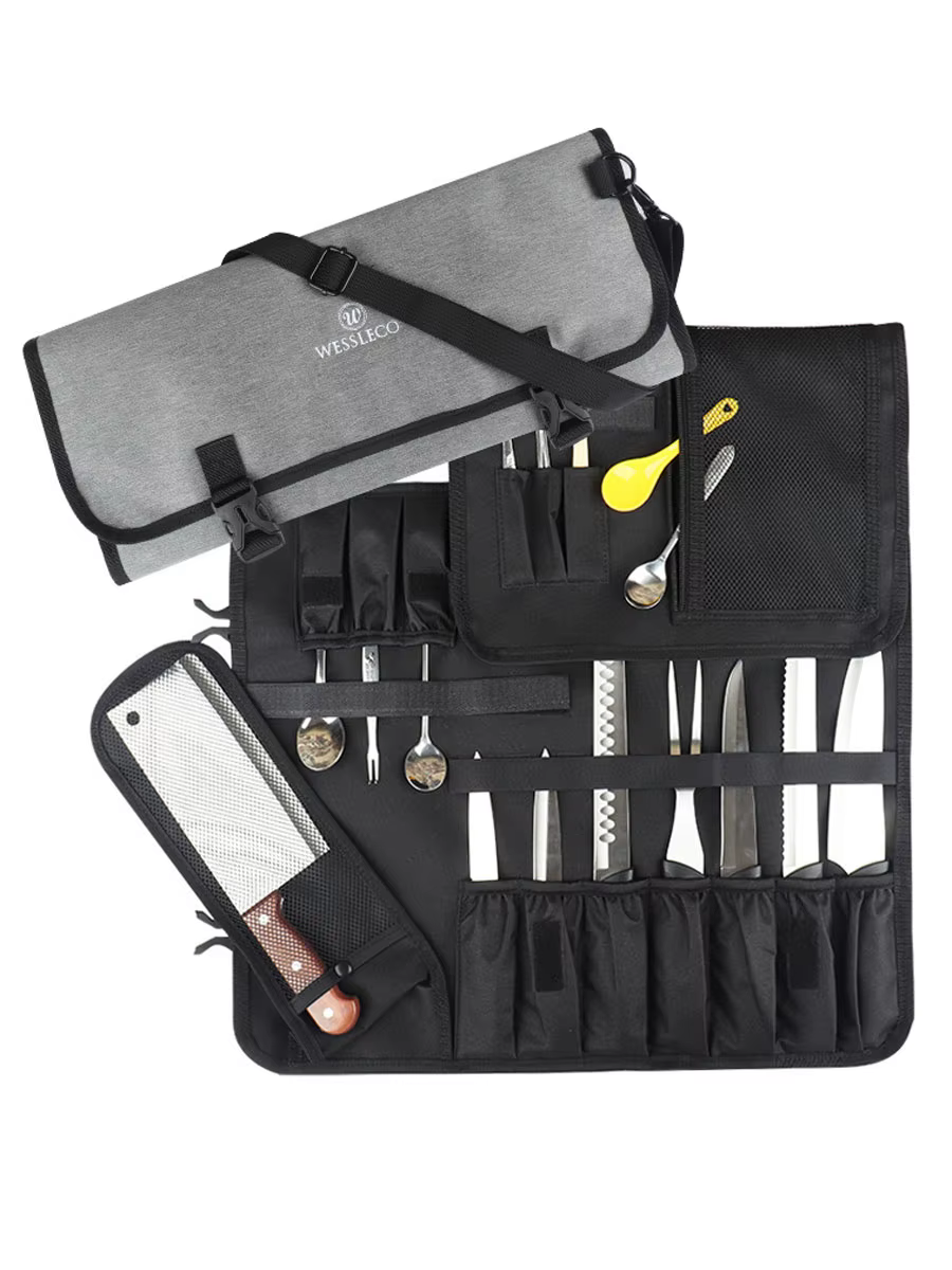 WESSLECO Chef couteau sac rouleau étui de transport cuisine cuisson Portable poches de rangement durables